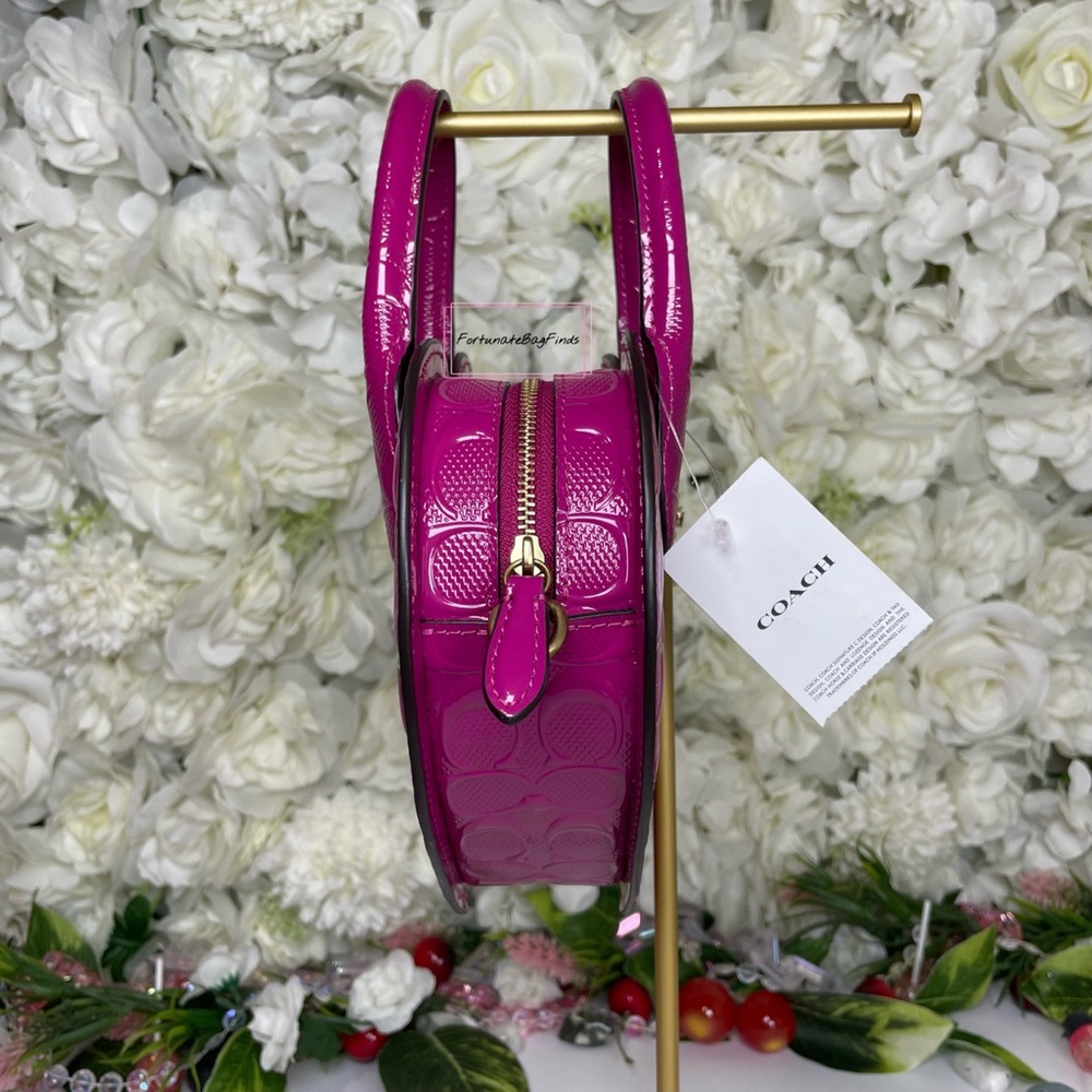 Coach Heart Crossbody CN600 Purple Pink Magenta with Cat Eye Crystal Chain - Picture 10 of 16